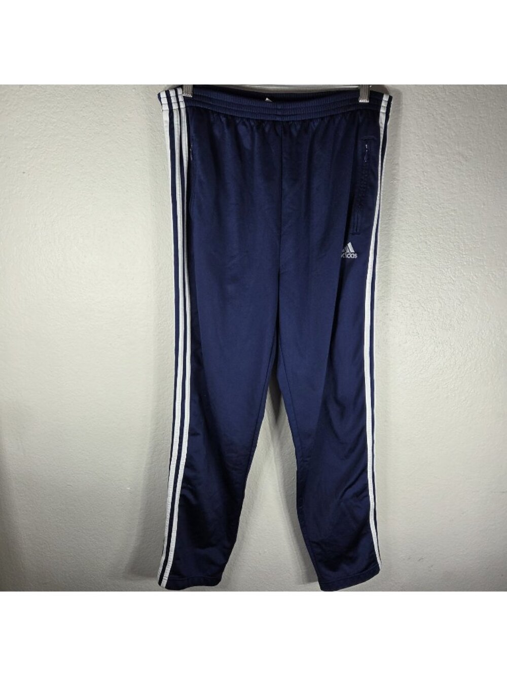 VTG Y2K Adidas Track Pants Mens M Navy Blue 3-Stripes Tearaway Snap Closure